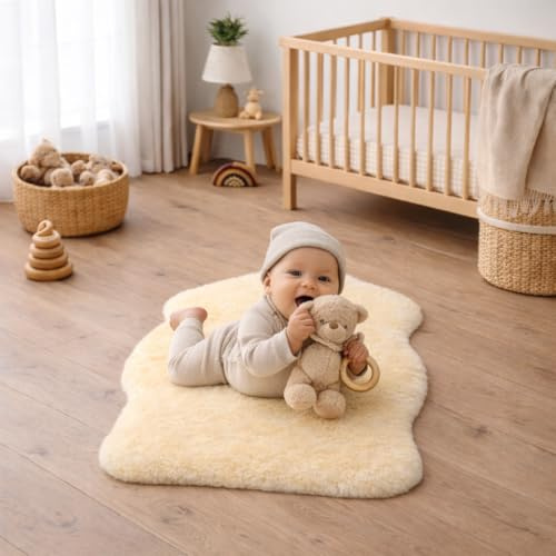 Khara Home Premium Genuine Baby Sheepskin Rug – 100% Natural Soft Shorn Wool, Therapeutic Comfort for All Seasons, Cozy and Soothing for Nursery and Home – Made in Argentina
