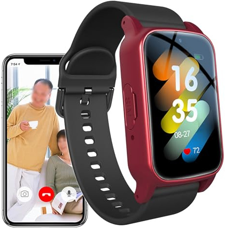 Weyot Elderly Alarm Reminder Smart Watch with SOS Emergency Button, Fall Detection Smartwatch for Seniors, Wristband Fall Alert Detection GPS Location Tracking,Red