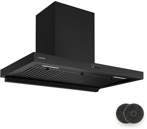 Klarstein AeroClean Hotte aspirante - 90 cm Hotte murale, 721 m³/h Boost, CEE A++, LED 3800-4200 K, Silencieuse 52 dB, Filtres à Chicanes & Charbon, Noire
