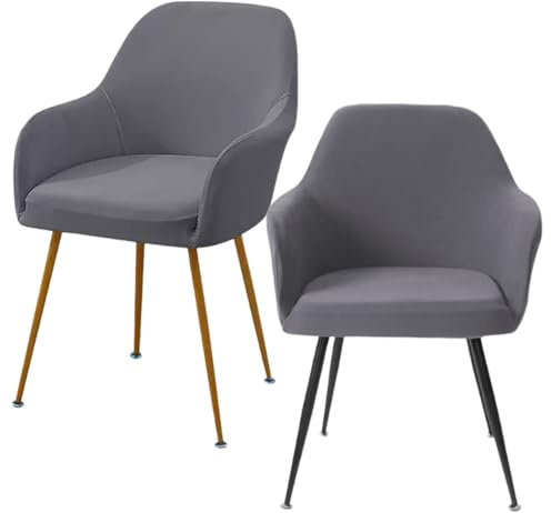TourKing Stretch Dining Chair Covers Set of 2 - Elastic Armrest Slipcovers for Kitchen, Office & Living Room | Grey Spandex Chair Covers Washable & Non-Slip