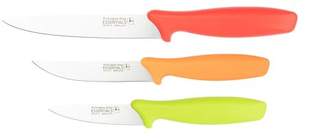 Rockingham Forge 3 Piece 8007 Essentials Range Utility Knife Set, Includes 9cm Paring, 11cm Steak & 12cm Utility, Green, Orange and Red Handles
