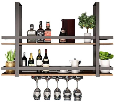 AYVADA Ceiling Mounted Hanging Shelf Kitchen Decorative Storage Shelving Plant Flower Pot Stand, Black Metal Floating Planter Shelves for Balcony Bar - Wine Rack/Wine Bottle Holder(150x30x80cm)