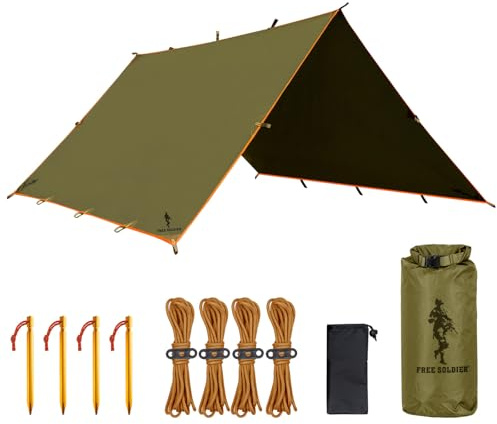 FREE SOLDIER Tarp Wasserdicht 4 * 4m Ultraleicht Zeltplanen UV Schutz Camping Sonnensegel Zelt Freien Große Tarp für Camping, Wandern, Outdoor-Aktivitäten