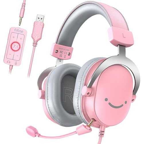 FIFINE Cuffie Gaming con Microfono, Cuffie Over-Ear con Cavo, Cuffie USB per PC PS4 PS5 Xbox Switch, Cuffie RGB con Audio Surround 7.1 e Cuscinetti Auricolari