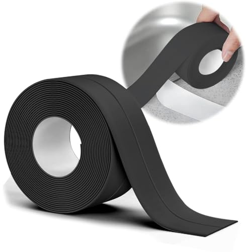 Weichsockelleiste Selbstklebend Schwarz, 16 x 16mm, 12m | PVC, Flexible Knickleiste, Küchenabschlussleiste, Für Badewannen, Badezimmer, Küche