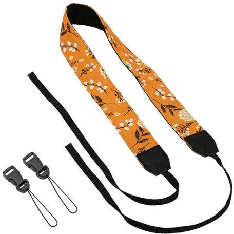 Wasise Camera Strap - Adjustable Camera Shoulder Strap with Leather Ends, Retro Binocular Straps, Double Layer Cowhide Ends, Strap Quick Release and Safety Tethe Yellow Floral Neck Straps for Adults