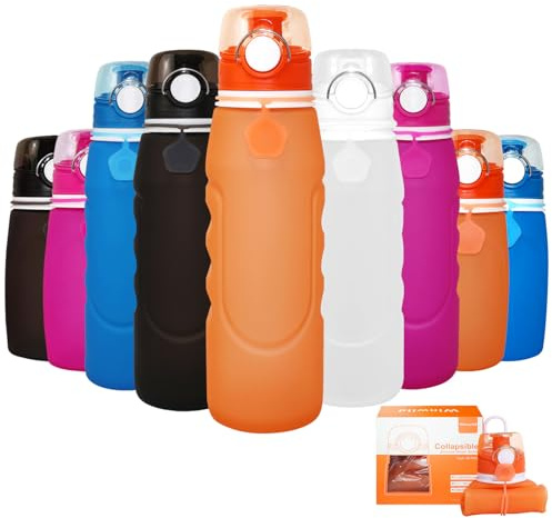 Winwild Faltbare Trinkflasche, Silikon, 1000 ml, Bedienung nur Knopf, ultraleicht, wasserdicht, ideal für Sport, Outdoor-Aktivitäten, Radfahren, Wasserflaschen (orange)