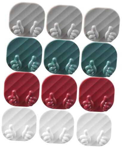 IWOWHERO 12pcs Thumb Wall Plug Holder Hooks Plastic Self-Adhesive Cable Organizers No-Drill No-Marking Wall Hooks for Kitchen Bathroom Home Storage
