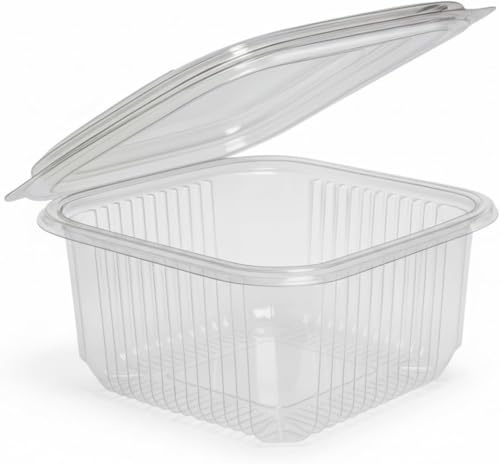 Ask Packaging 500 x 500ml Clear Food Containers with Lids Reusable – Hinged Lid Takeaway Containers, Re-usable. BPA-Free, Freezer Safe, Stackable – Sandwiches, Salads & Lunch Portions