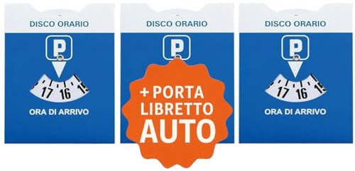 Lot de 3 disques horaires de voiture MAXI + porte-documents de voiture en plastique bleu + enveloppe de protection en PVC - 15 x 12 cm - Wellness en Linea - Parkimètre disque horaire italien pour