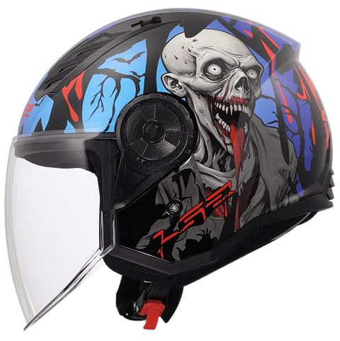 LS2, Casque Moto Jet AIRFLOW II ZOMBIE II Black Red Blue, S