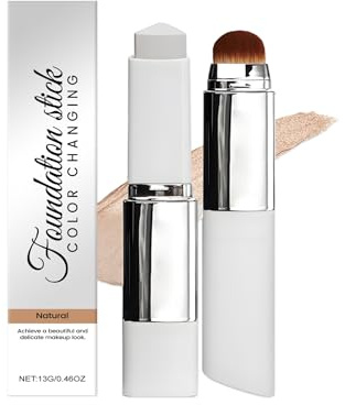 Färgskiftande primer, färgskiftande foundation-stift med borste, full täckning concealer foundation primer för felfri make-up, långvarig, återfuktande, naturlig finish (natur)