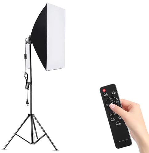 Luocute Kit di Illuminazione Fotografica Softbox, Attrezzatura da Studio Professionale 60x60 Cm con Lampadina LED da 85 W 2800-5700 K, Telecomando e Supporto Luce per Registrazione (Spina europea)