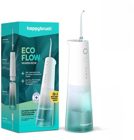 happybrush® Munddusche weiß - TESTSIEGER* – 100 Tage testen - Kabelloser Water Flosser für Zahnreinigung & Zahnzwischenräume – Effektiver Irrigator für gesunde Mundhygiene