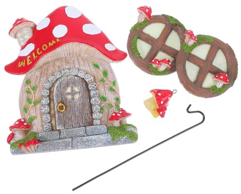 YARNOW Casa de Juguete en Forma de Hongo Luminosa de Resina para Jardín, Decoración Exterior Gancho, Adorno Único para Puertas, Ventanas y Árboles, Miniatura Creativa para Ambiente