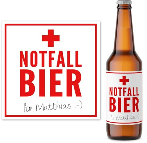 Notfallbier Männergeschenk Geburtstag Bieretiketten personalisiert Bier Geschenk für Männer Geburtstagsgeschenk Bierflaschen Etiketten 2 Stk. | 9x9 cm