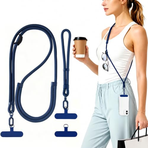 rngwaper Cordon Téléphone Portable 2 Pièces, Lanière de Sécurité Anti-Perte Résistante, 3pcs Patch & Connecteurs Renforcés, Longueur Réglable Collier/Bracelet, Chargeable avec Coque Full Cover