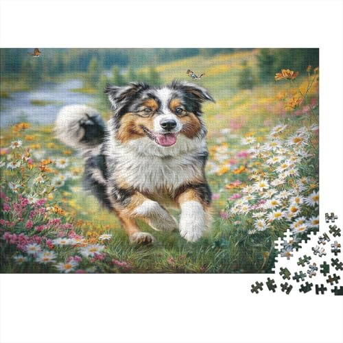 Cane da Pastore Puzzle 1000 Pezzi per Adulti Prato Fiorito Gioco di Puzzle Relax Arredo Casa 52x38cm/1000pcs