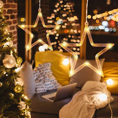 LEDMOMO LED Sterne Weihnachtsbeleuchtung Stern Fenster Weihnachtsbeleuchtung Stern Mit Saugnapf Weihnachtsdeko Fenster Batteriebetriebene FüR Weihnachten Deko, Balkon, Party, Hochzeit (Warmweiß)