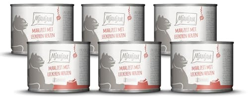 MjAMjAM - comida húmeda premium para gatos - comida con deliciosos corazones, paquete de 6 (6 x 200 g), sin cereales con carne extra