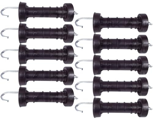 10 x Heavy Duty Electric Fence Arch Hook Gate Handle & Spring Inside Insulator