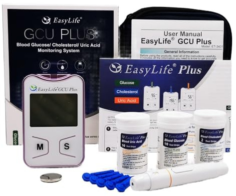 EasyLife Plus Blood Cholesterol Monitor kit 3 in 1 Meter System, Glucose and uric Acid Test kit