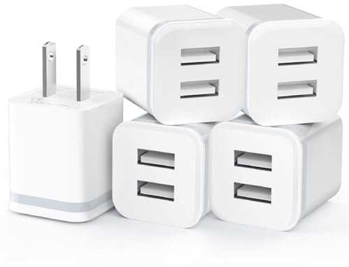 USB Wall Charger, 5-Pack 2.1A/5V Dual Port USB Cube Power Adapter Charger Plug Charging Block Replacement for iPhone Xs/XR/X, 8/7/6 Plus, Samsung, HTC, LG, Moto, Android Phones