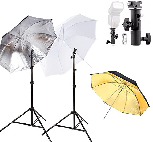 Blitzlicht-Set für Regenschirme, Weiß, transparent, Schwarz/Silber, reflektierend, 84 cm, Doppelkamera, Speedlight, Schuhhalterung, drehbar 33 Zoll, Regenschirm, Diffusor, Kit für Canon DSLR