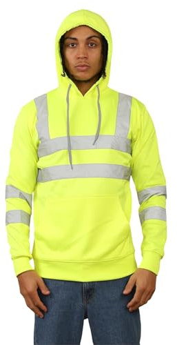 Hamishkane® Herren Fleece Pullover Warnschutzjacke Langarm Reflektor Jacke Herren Baustellen Hi Vis Hoodie Sweatshirt Warnjacke Winter