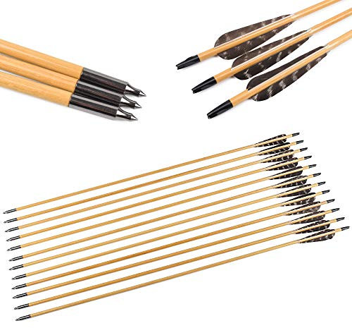 ELONG OUTDOOR 12X 28 30 32 Stück Handgemacht Holzpfeile Bogenpfeile mit 4 Fletching Truthahnfeder Blechspitze für Langbögen Recurve Bögen Bogensport