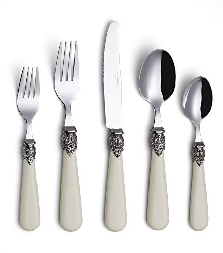 ANNOVA Lot de 20 couverts vintage en acier inoxydable, couleur ivoire, couteau, fourchette et cuillères, service pour 4 personnes – Crème