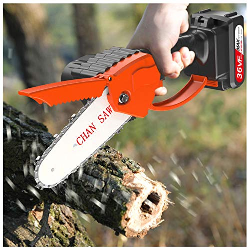 APOE Mini Motosierra Eléctrica Inalámbrica 4 Pulgadas con Cargador y Pilas, 36v/48v Sierra de Podar Eléctrica Motosierra a Bateria Portátil para Corte de Madera, 34×11cm