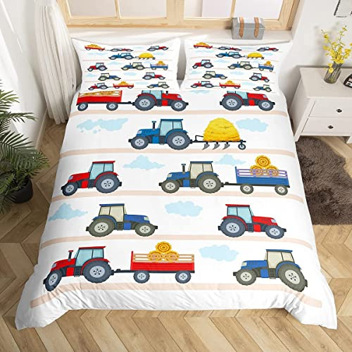 Kinder Baby Traktor Bettwäsche 100x135cm Traktor Fahrzeuge Bagger Mähdrescher Bettwäsche Set Mädchen Jungen Jugendliche Wagen Autos Dekor Weiche Mikrofaser Bettbezug Set mit 1 Kissenbezug 40x60cm