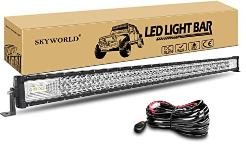 SKYWORLD LED Arbeitsscheinwerfer Bar, 50 Zoll 128 cm 648W dreireihige LED Lichtleiste Arbeitslichtpunkt Flutstrahl mit Kabelbaum-Kit für LKW Traktor 4x4 4WD ATV UTV SUV Boot Off Road Auto 12V 24V