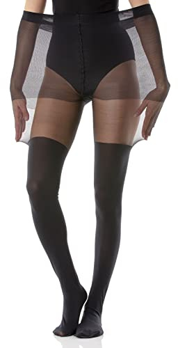 Gi&Gi Collants Noirs Plus Size, Style Faux Bas, Cuisse Transparente et Jambe Opaque, Microfibre, 40-120 Deniers (FR/ES, Alpha/lettres, TTG, 3TG, Grande taille, Taille normale, NOIR)