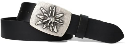 FRONHOFER Trachtengürtel Damen Herren Ledergürtel Echtleder 4 cm, Edelweiß Gürtelschnalle 7 x 5 cm, Wechselgürtel Druckknopf, Bundweite 95-125 cm, Dirndl Lederhose Oktoberfest, Made in Germany
