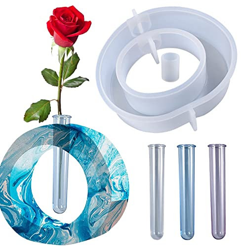 DHER Vase Silikon Formen Diy Harz Formen GießForm Diy Vase Silikonform Mit Reagenzglas Kristall Epoxidharzform Kreative Vasenanordnung Hydroponische Blume GeräT Silikonform Desktop Dekoration Form