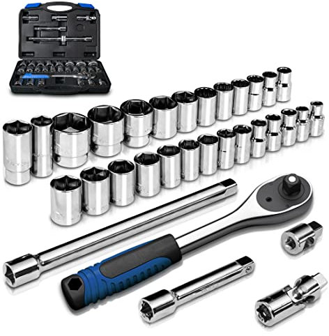 pgroup Set Di Chiavi a Bussola Da 1/2, 32 Pezzi Metrico 8mm-32 mm, Set Di Chiavi a Cricchetto Per Attrezzi Da Meccanico, Bussola Esagonale & Dodecagonale, Per Riparazioni Auto e Uso Domestico