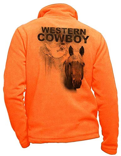 Pets-easy Orangefarbene Fleece-Reiterjacke personalisiert mit einem Westernpferd - Reiterbekleidung Größe M