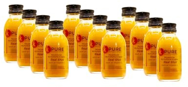 Pure Shot Bio-Orange-Kurkuma-Ingwer. Vegan. Ohne Zucker, Keine Zusatzstoffe. 100% Bio (DE-ÖKO-005), 12x100 ml