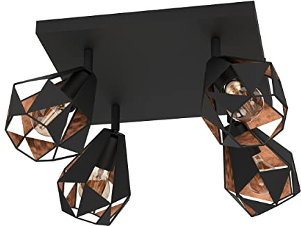 EGLO Deckenlampe Carlton 7, Deckenleuchte mit 4 Spots, Spotbalken Vintage | Industrial, Retro, Wohnzimmerlampe aus Stahl in Schwarz und Kupfer, Lampe Decke mit E27 Fassung