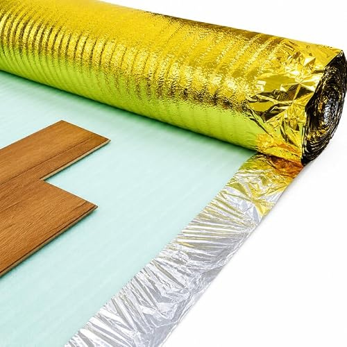 3mm Acoustic Gold Underlay for Wood or Laminate Flooring Comfort and Moisture Underlay Foil Damp Proof Membrane - Sound & Heat Insulation (Roll Coverage: 1mx15m) (15m2 Roll)
