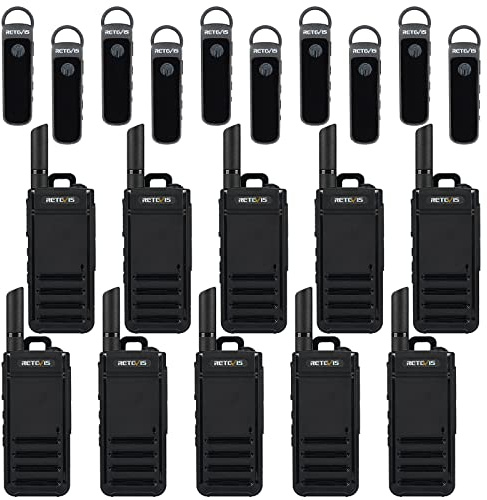 Retevis RB639P PMR446 Walkie Talkies, USB-C Portable Radio with Bluetooth Earpiece, VOX, Rechargeable Walkie Talkies for Adults for School, Hospital(Black, 10Pcs)