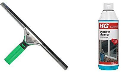 UNGER 79000 ErgoTec Window Squeegee 35cm - Rubber Squeegee Blade & HG Window Cleaner, Professional Super Concentrated Formula, Clean Streak-Free Shine