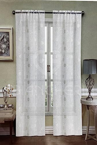 GBiancheria Coppia Tende MILDRED Ricamata 60x150 60x240 per Finestre e Portefinestre pronte da appendere (60x150, Ricamo Panna)