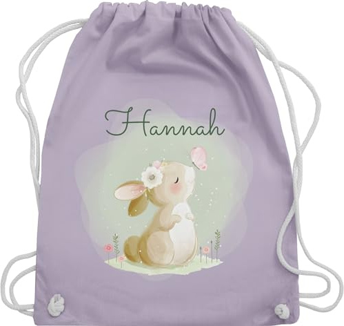 Turnbeutel Rucksack - Süßer Hase mit Name personalisiert I Hasen Geschenk Bunny I Rabbit I Kaninchen - Unisize - Pastell Lila - mädchen personalisierter beutel kinder hasenmotiv ostern