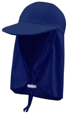 AIDIER Baby pojkar flickor badmössa med nackklaff 2-8 år barn solkeps med brett brätte UPF 50+ legionärkeps simning UV-hatt med justerbara hakremmar småbarn sommar nackskyddshatt för strand, marinblå,