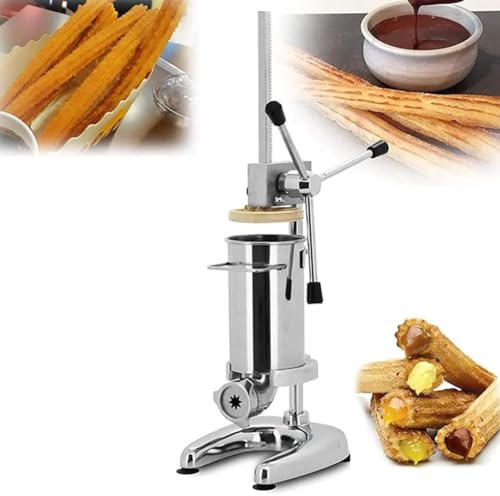 Machine à Churro Manuelle, Machine à Churro de Donut Espagnole Commerciale de 2 L/3 L avec 5 Moules, Machine à Churrera Espagnole Verticale en Acier Inoxydable, Machine de Remplissage de Churros,2L