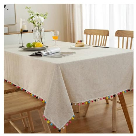 BCughia Tischdecke 60x60 Beige, Tischtuch Abwaschbar Rechteckig Baumwolle Spitze Einfarbig mit Quasten Tischtuch für Indoor, Outdoor, Essen, Küche
