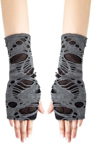 Cosplay Handschuhe,Halloween Fingerlose Handschuhe - 1 Paar fingerlose Gothic-Armstulpen-Handschuhe - Graue zerrissene Handschuhe mit gebrochenem, Damen-Armstulpen, Cosplay-Kostüm für Halloween-Versa